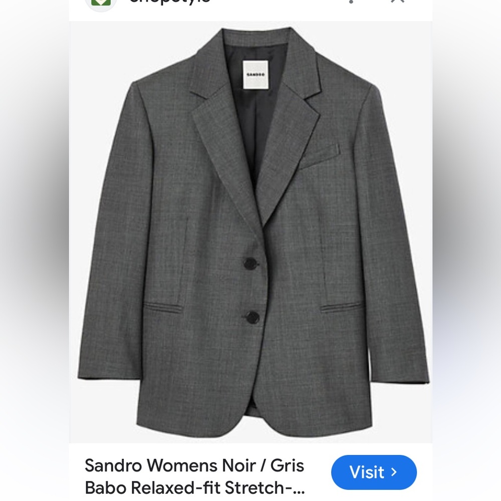Sandro Woman Relaxed fit Gray Blazer with Two-Button Closure. Wool blend 38 (6)